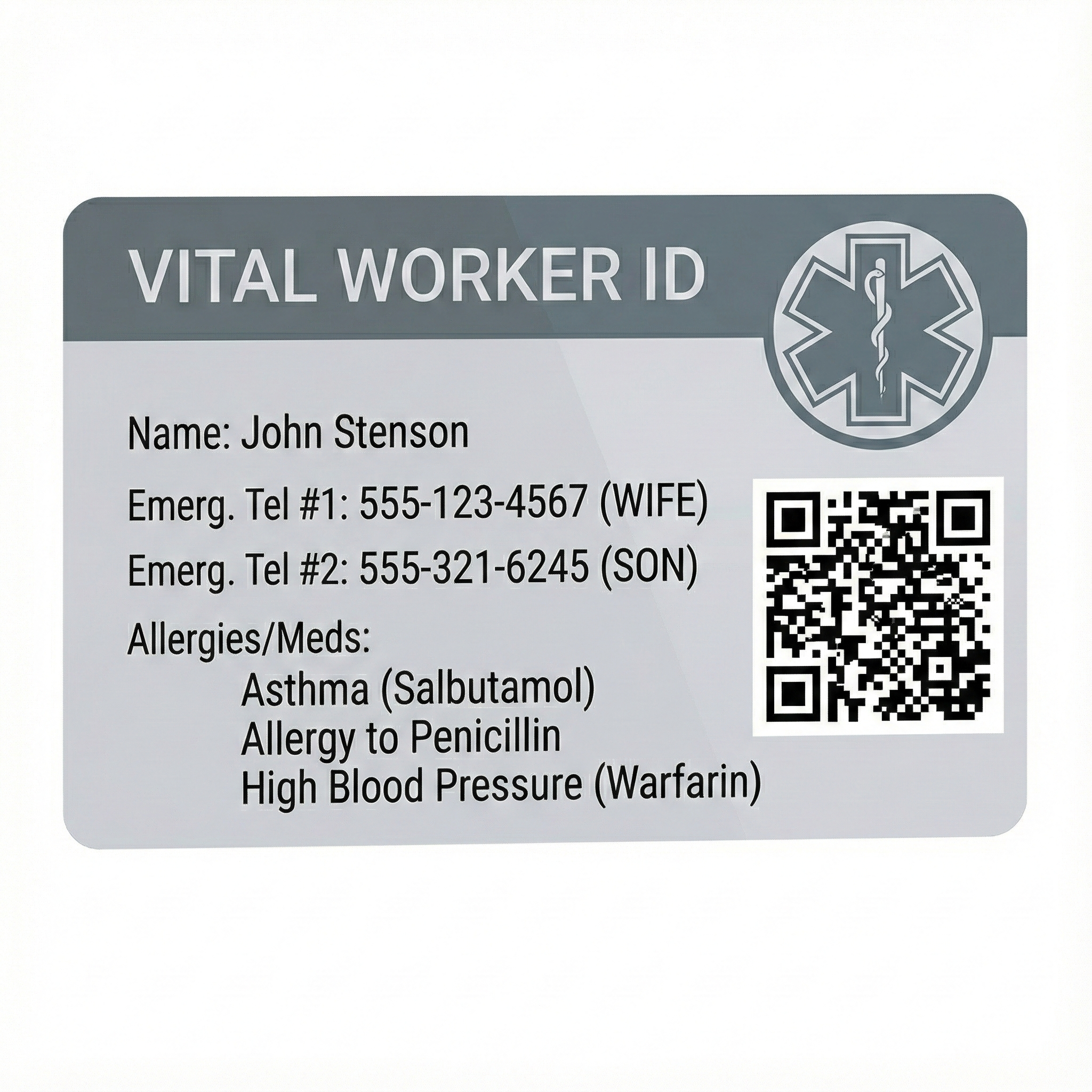 Medical ID Wallet Card